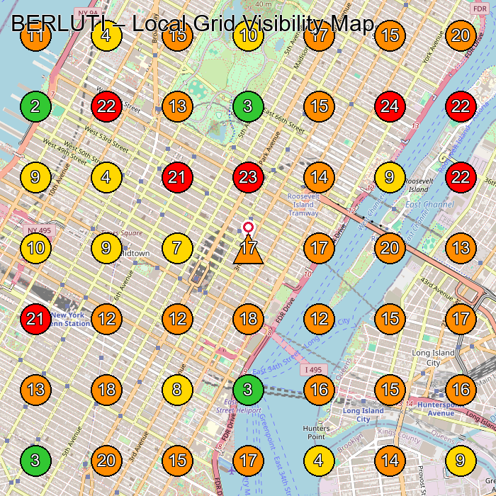 BERLUTI Boot Store GeoGrid ranking map for New York NY